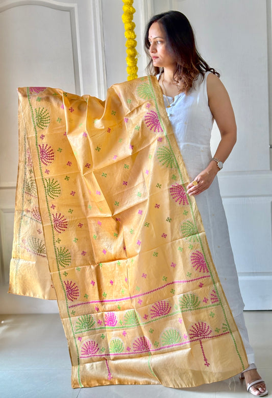 Pure Tusshar Silk Hand Embroidered Dupatta 36"