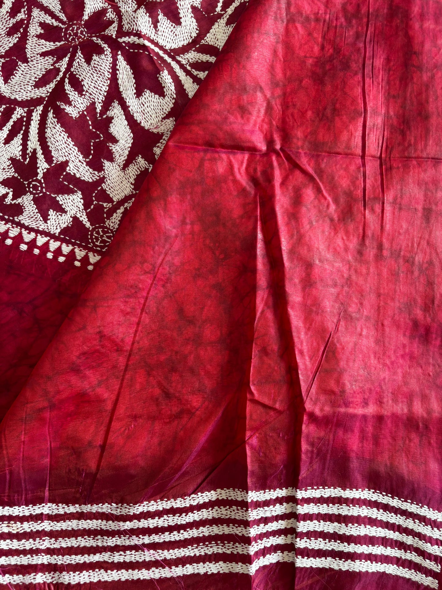 Kantha Stitch Hand Work Art Silk Saree With Blouse