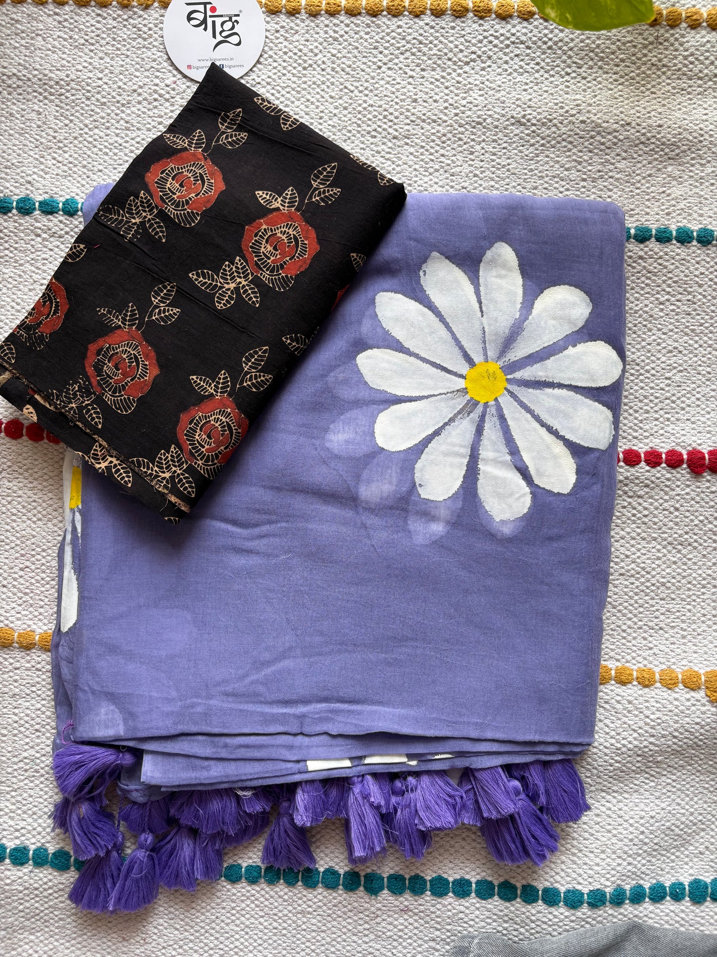 Hand Painted Mul Cotton Saree with Blouse | Purple
