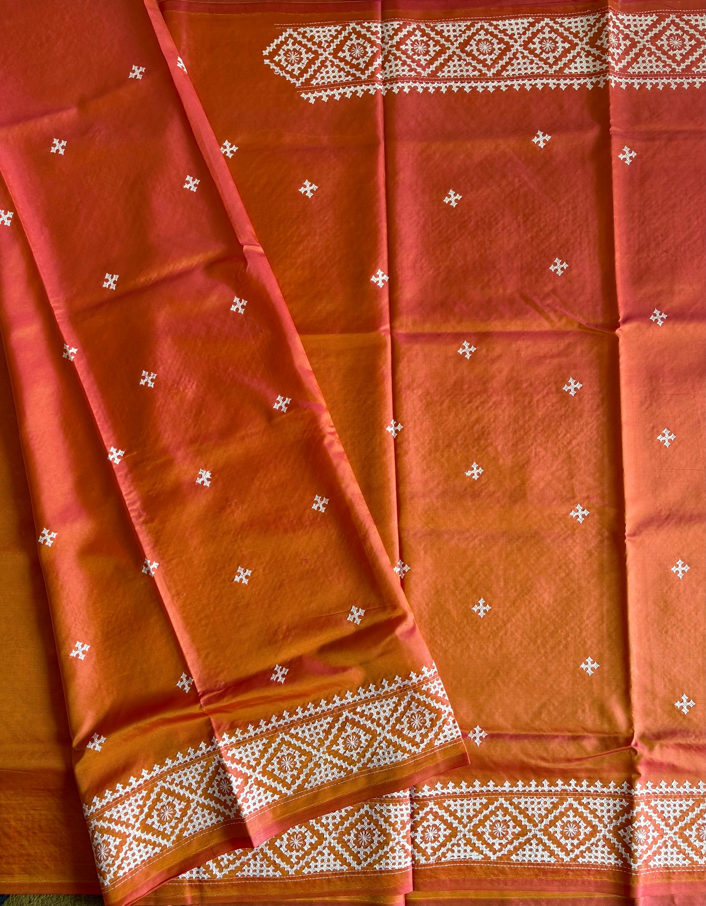 Gujrati Stitch/Kutch Hand Embroidered Art Silk Saree