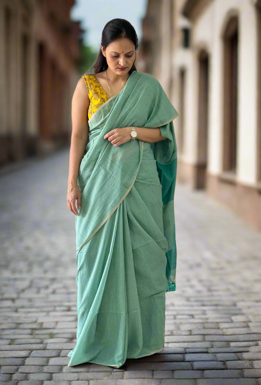 Gamcha Check Mul Cotton handwoven Saree (Handloom Marked)