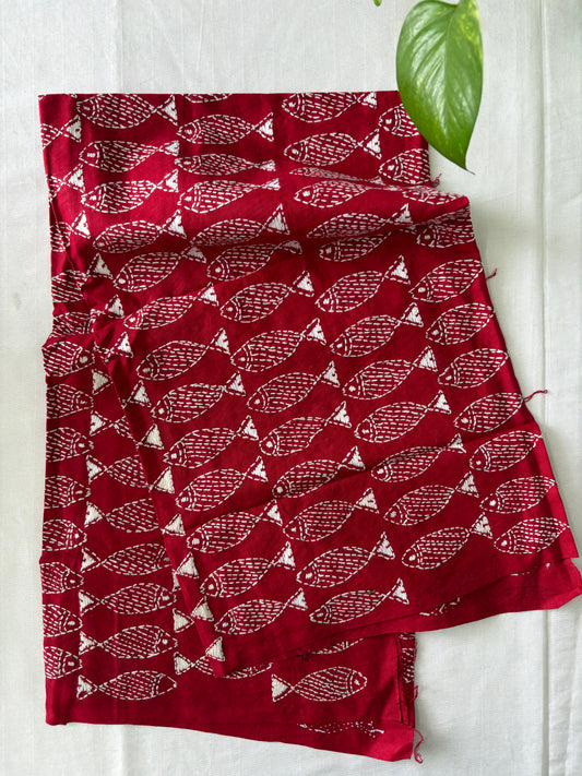 Kantha Stitch Full Embroidered Pure Cotton Blouse Piece red