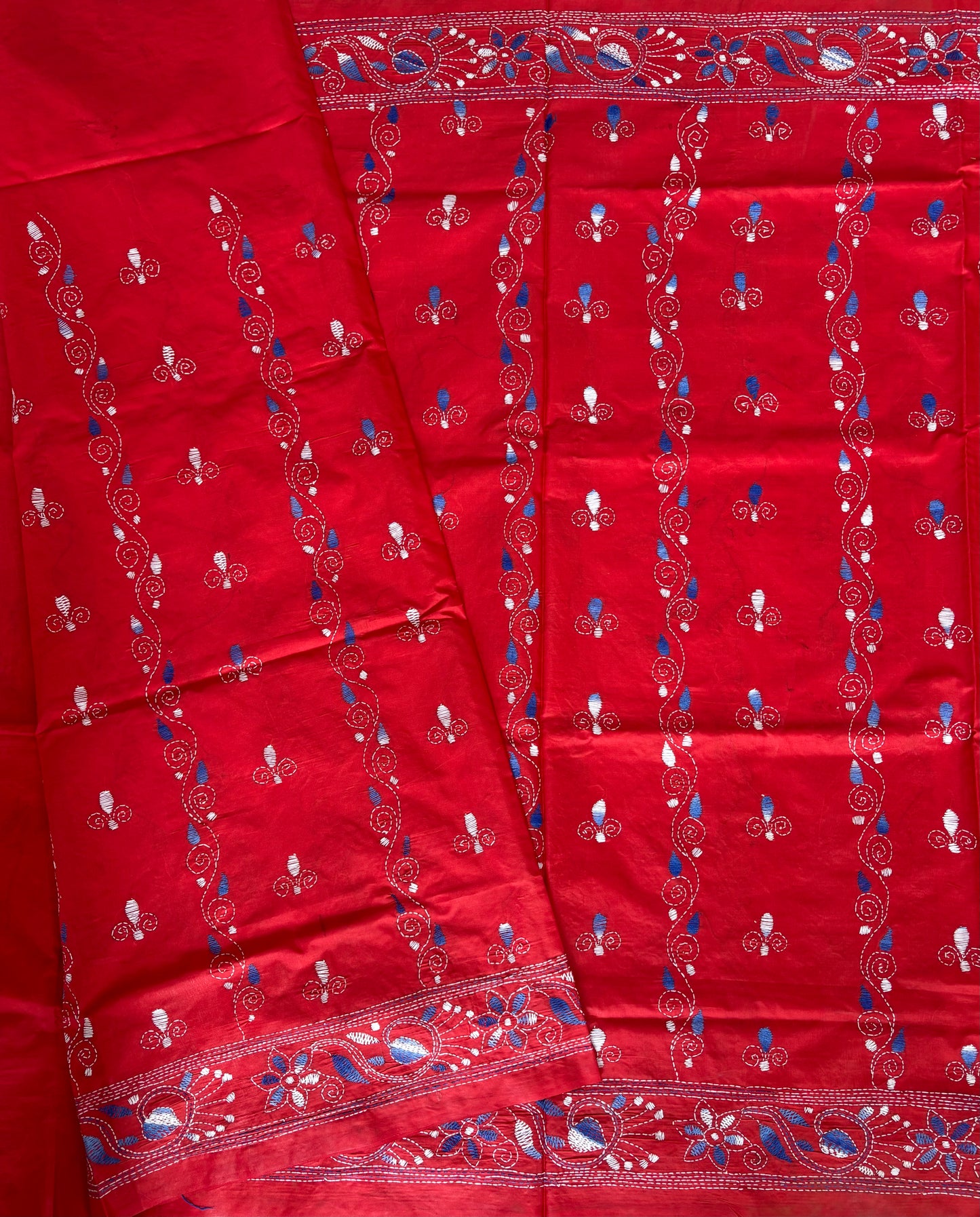 Kantha Stitch Hand Work Embroidered Art Silk Saree With Blouse