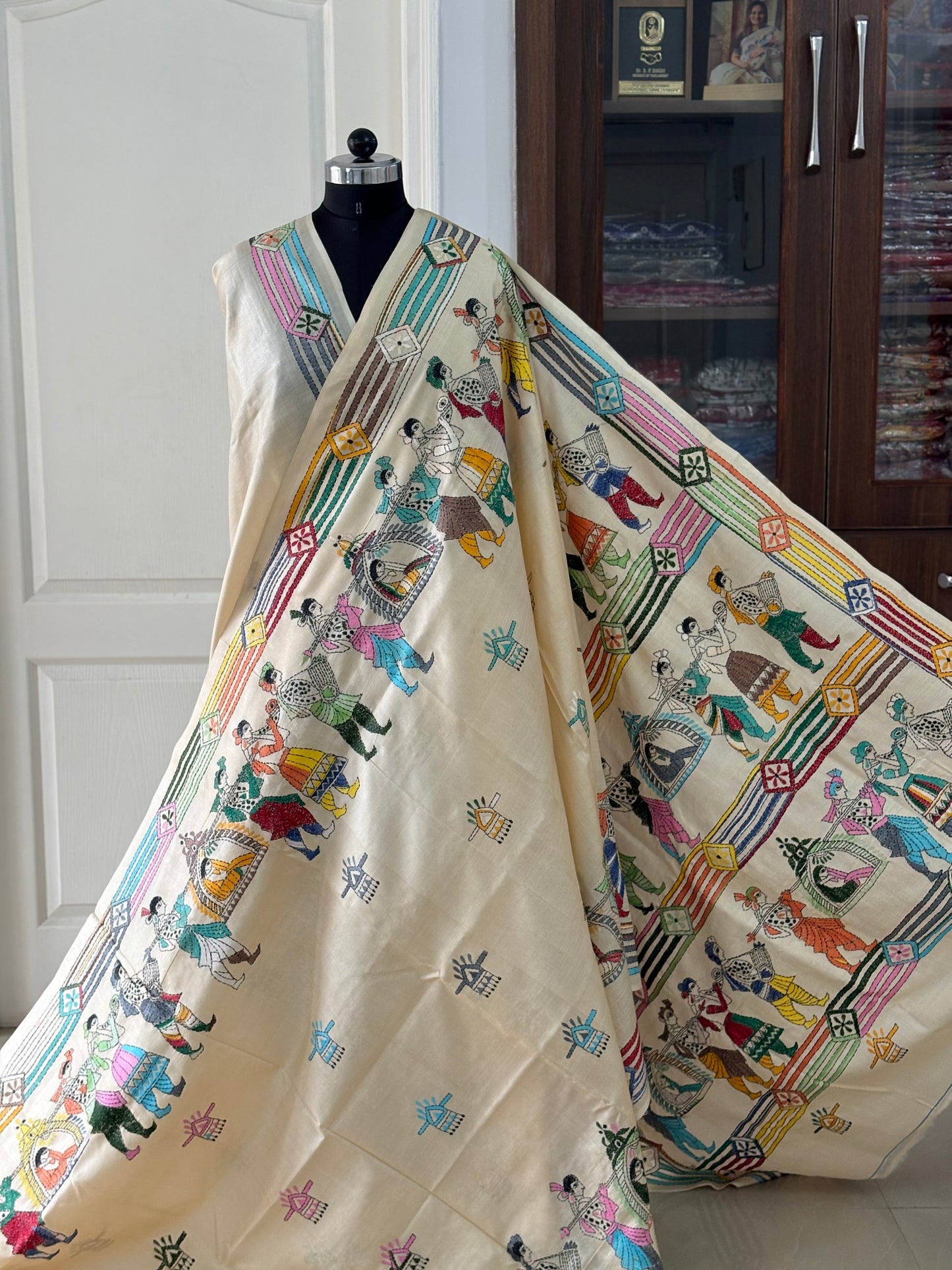 Kantha Hand Embroidered Pure Tussar Silk Saree