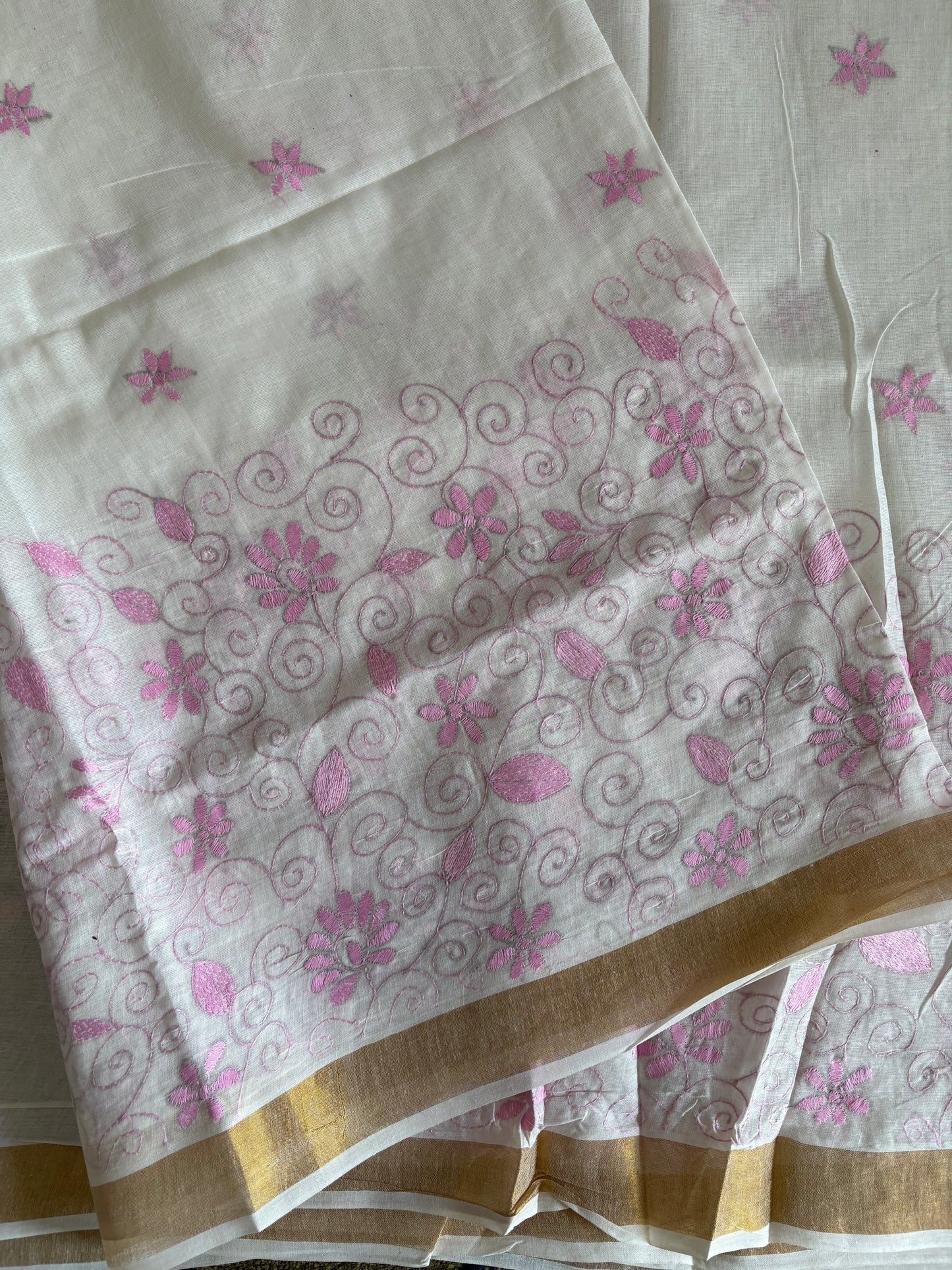Kantha Stitch Hand Embroidered South Cotton Saree