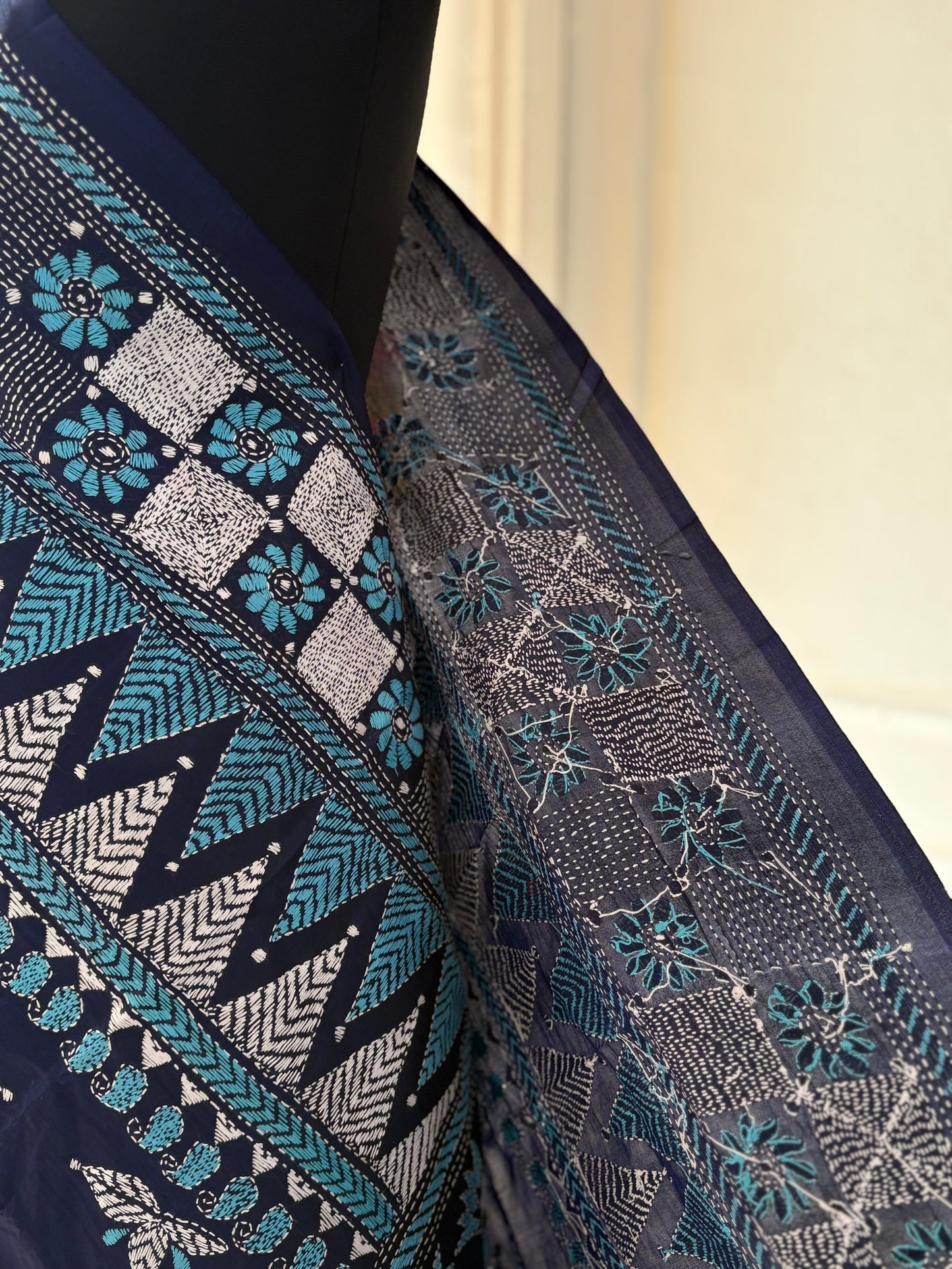 Kantha Hand Embroidary Full Work Pure Banglore Silk Dupatta. (With Silk Mark)