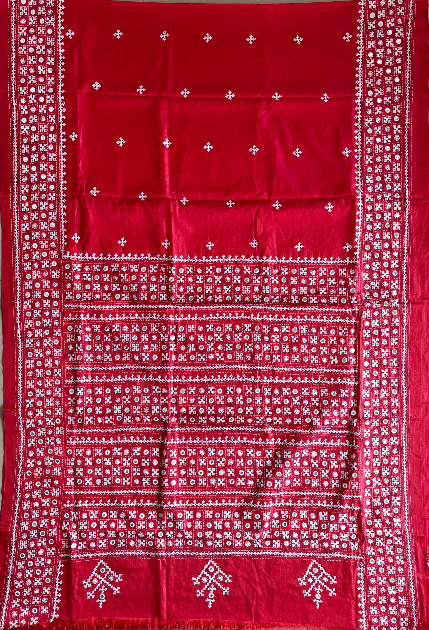 Gujrati Stitch/Kutch Hand Embroidered Art Silk Saree