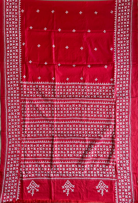 Gujrati Stitch/Kutch Hand Embroidered Art Silk Saree
