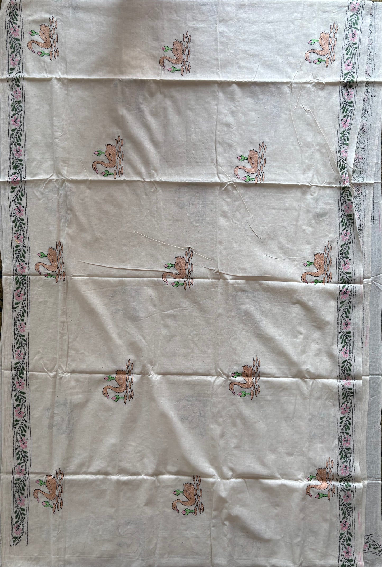 Kantha stitch Khadi Cotton Saree - Off white