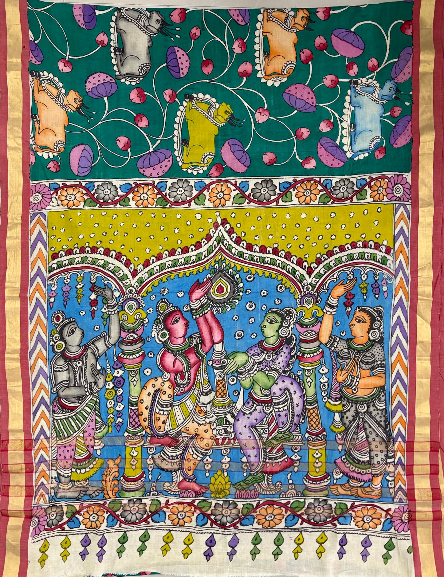 Pen Kalamkari hand painted pure cotton Saree with blouse