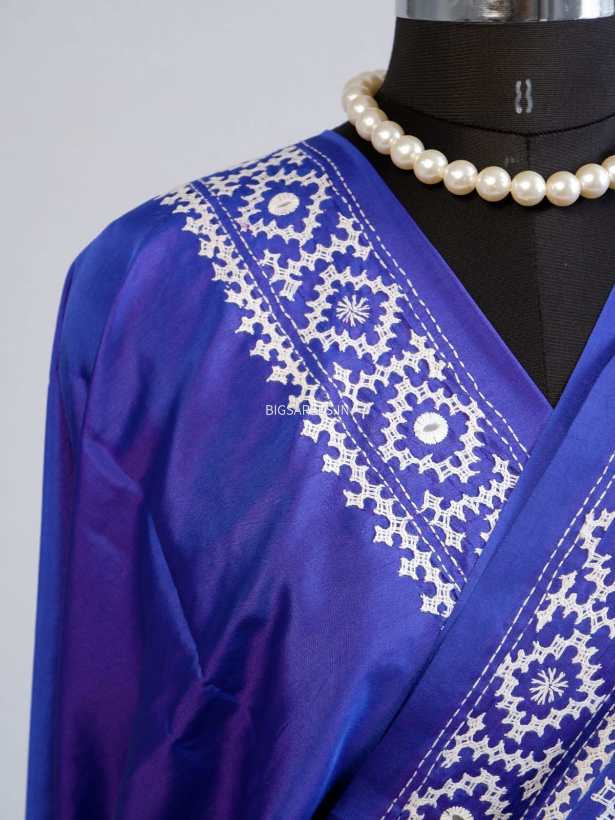 Kutchi/Gujarati Hand Embroidered Saree  | Blended Bangalore Silk / Art Silk
