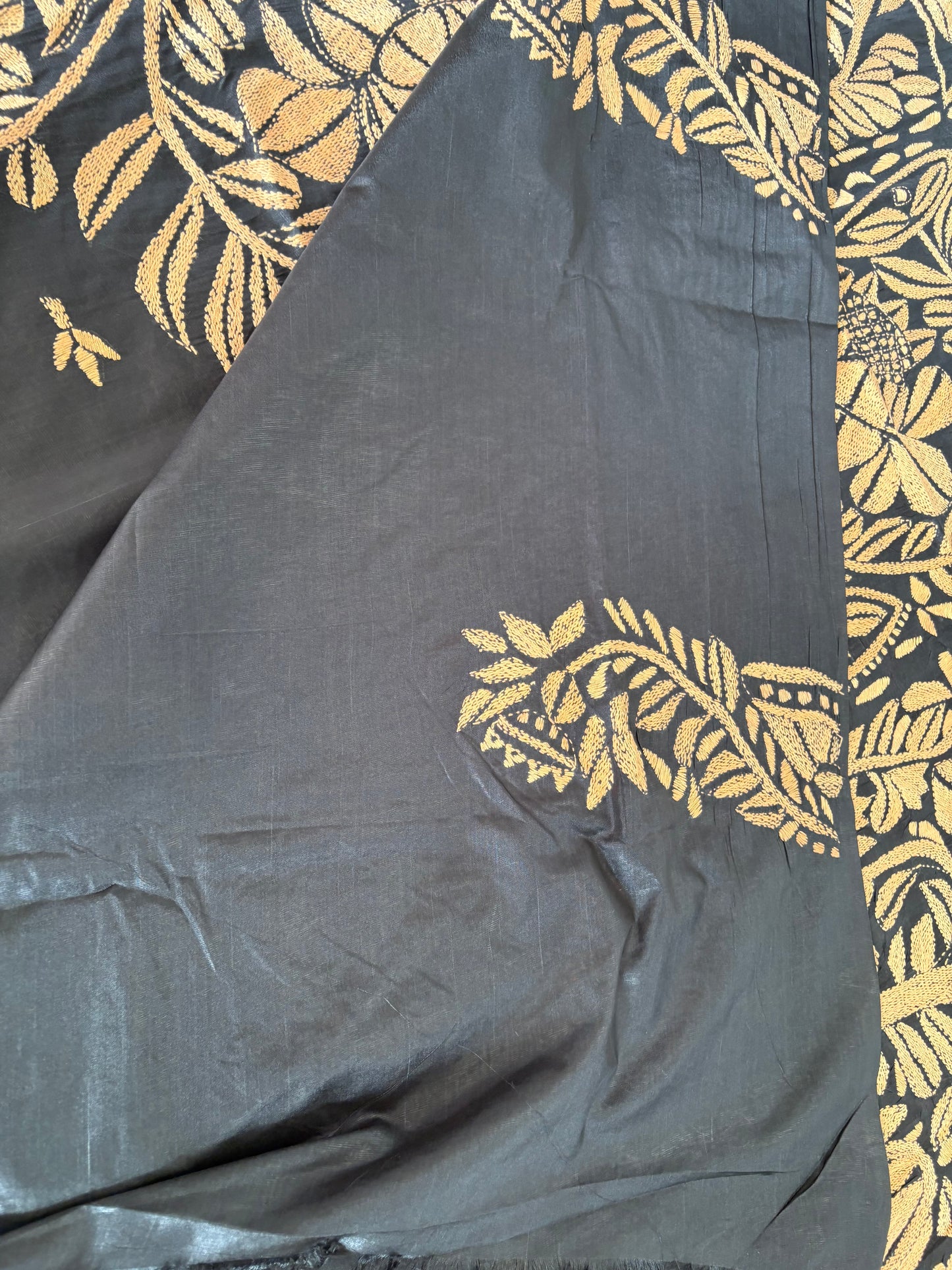 Kantha Hand Embroidered Blended Banglore Silk/Art Silk Saree With Blouse