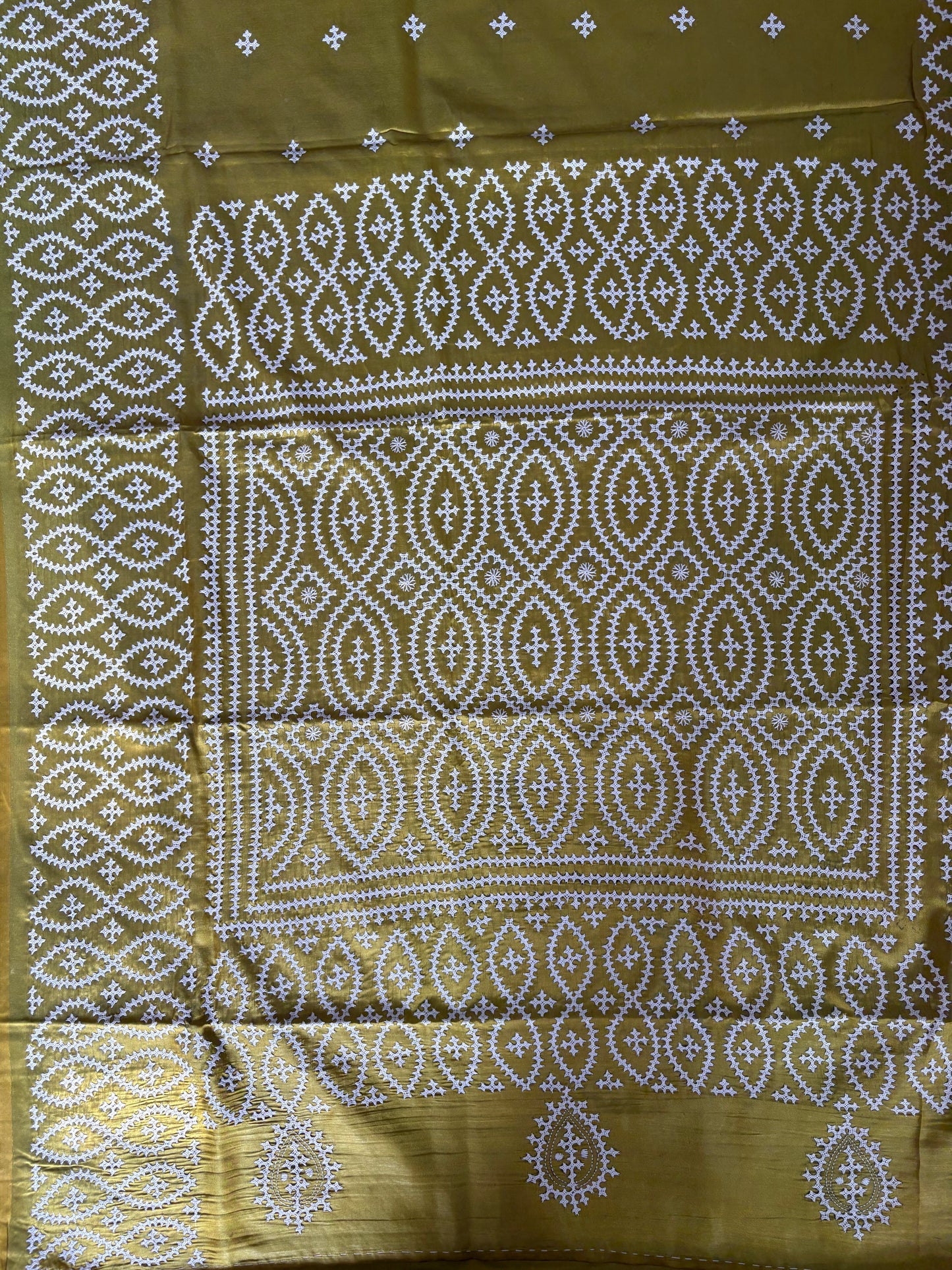 Gujrati Stitch/Kutch Hand Embroidered Art Silk Saree