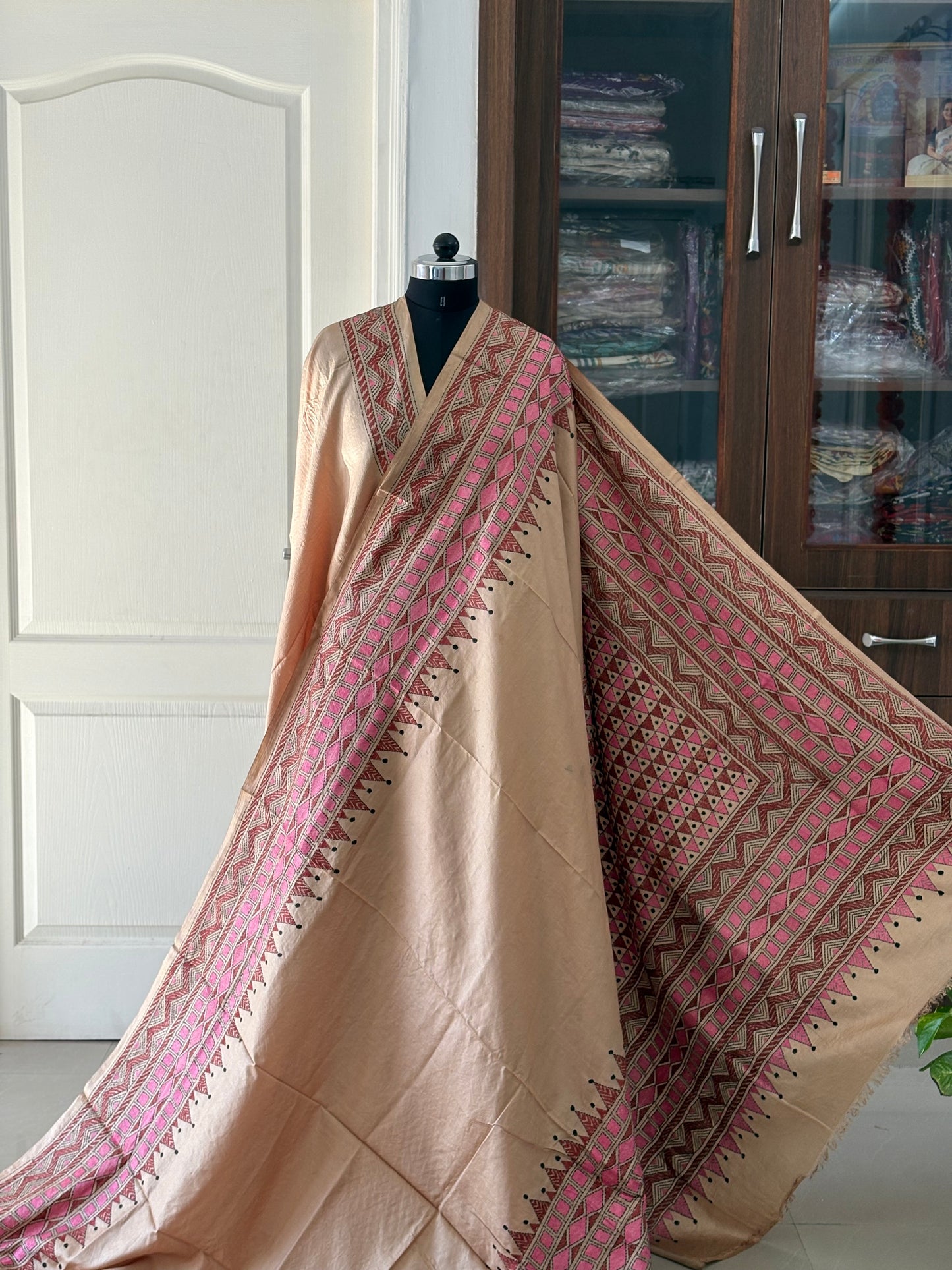 Kantha Hand Embroidered Pure Banglore Silk Saree (Silk Marked)