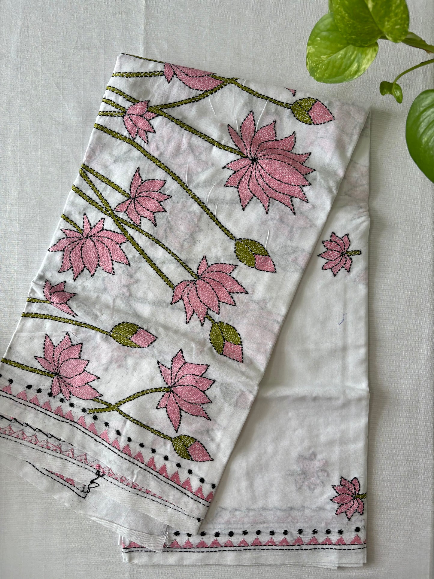 Kantha Hand Embroidary Full Work Pure Cotton Dupatta- white “36”