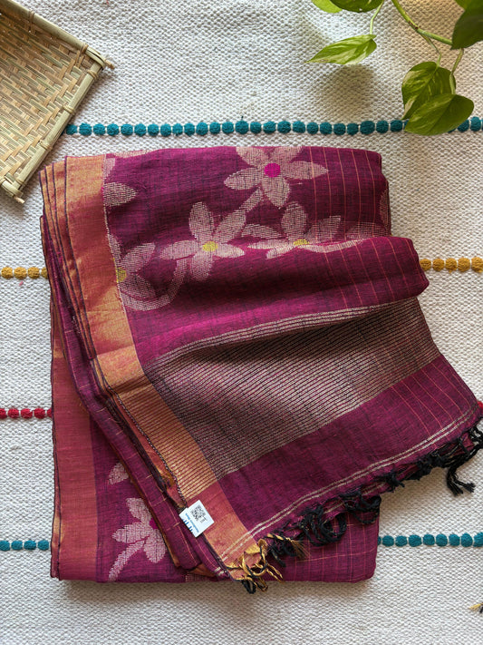 Handloom woven pure Linen By Linen Lata Saree (Handloom Marked)