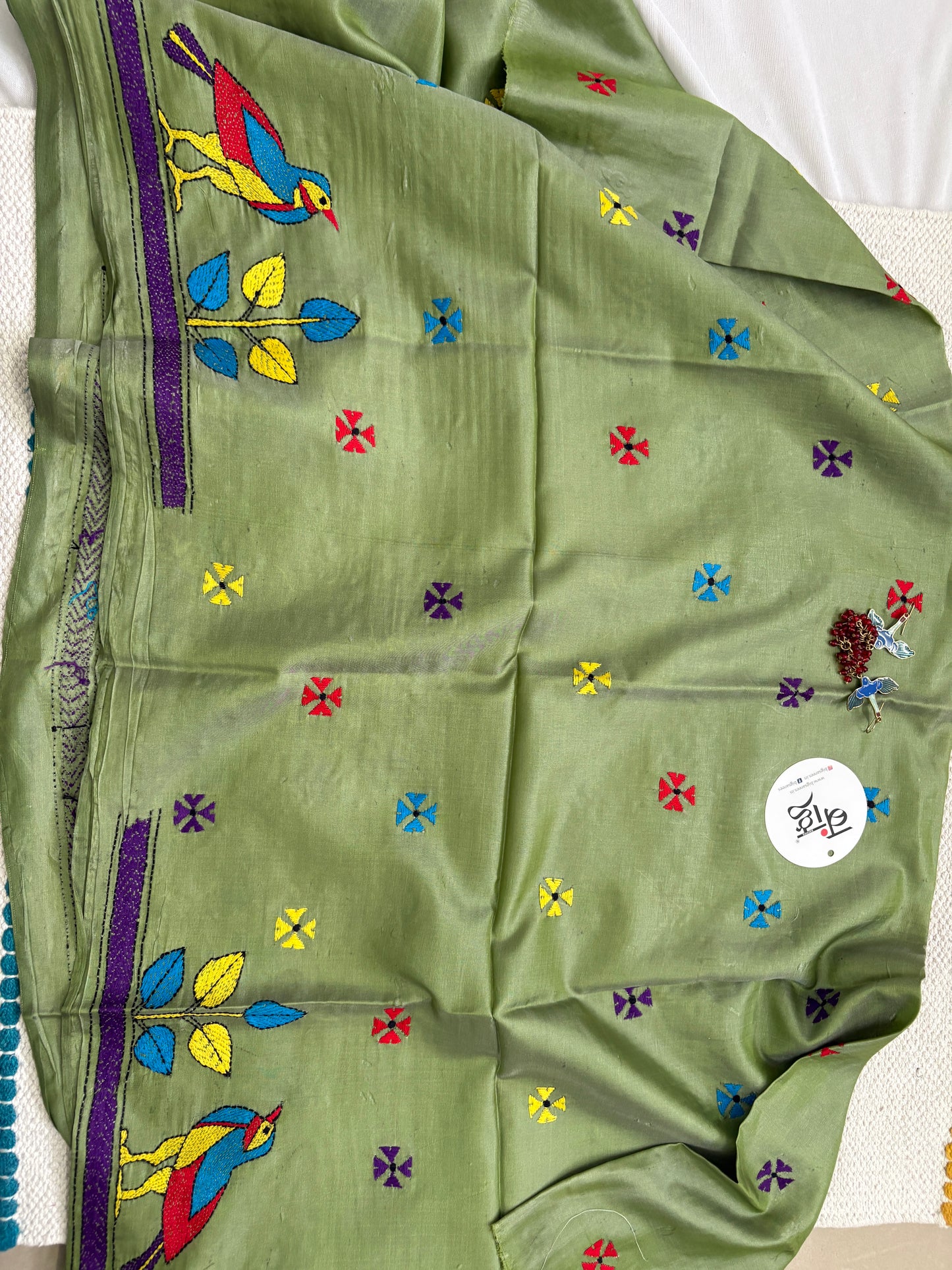 Kantha Stitch Art Silk Blouse Piece