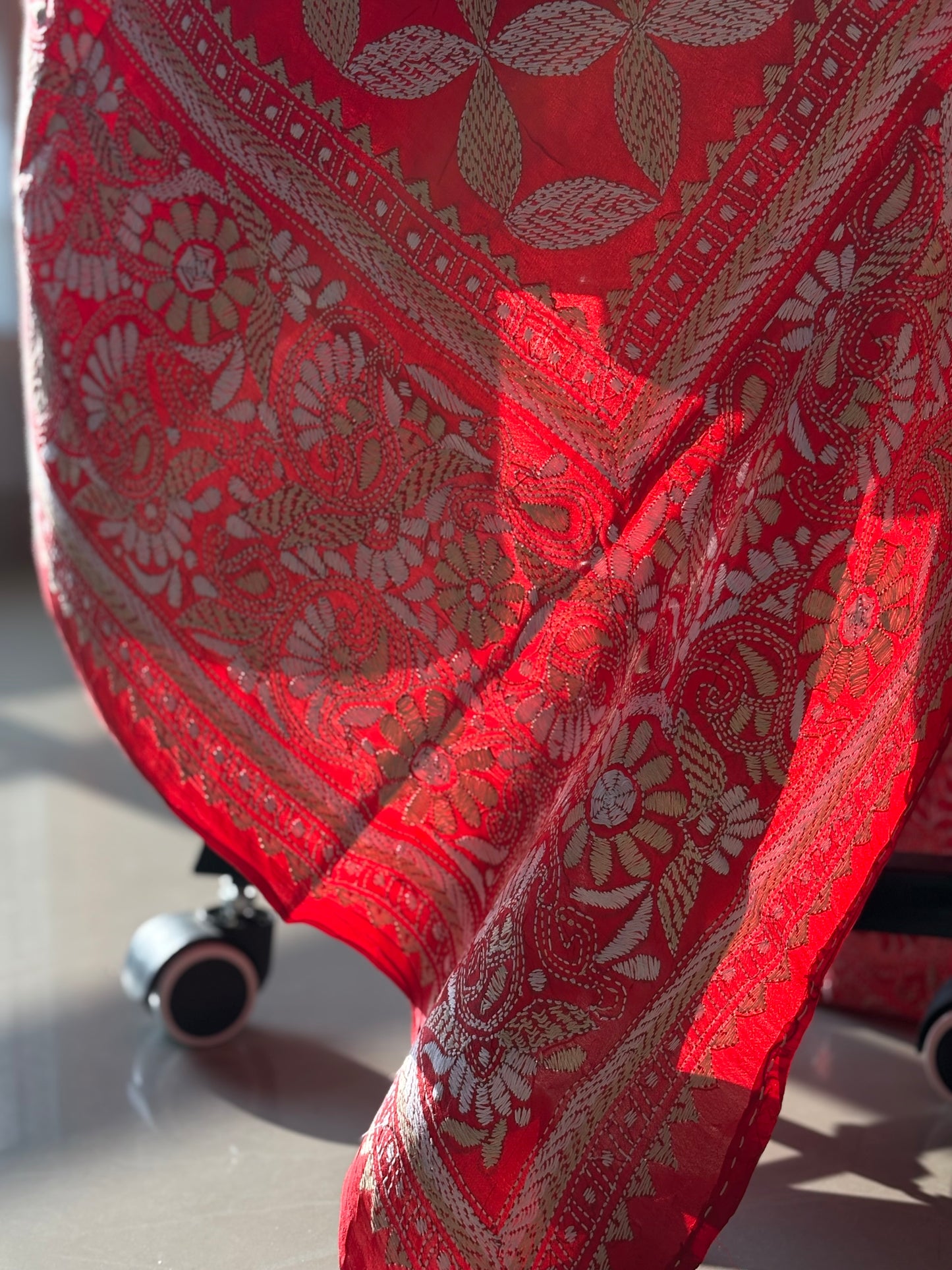 Kantha Stitch Hand Embroidary Full Work Pure Banglore Silk Dupatta
