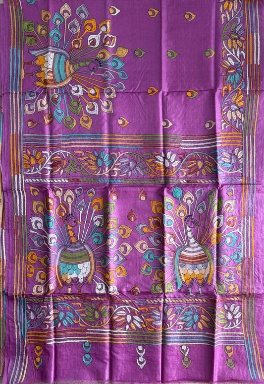 Kantha Hand Embroidered Pure Tussar Silk Saree