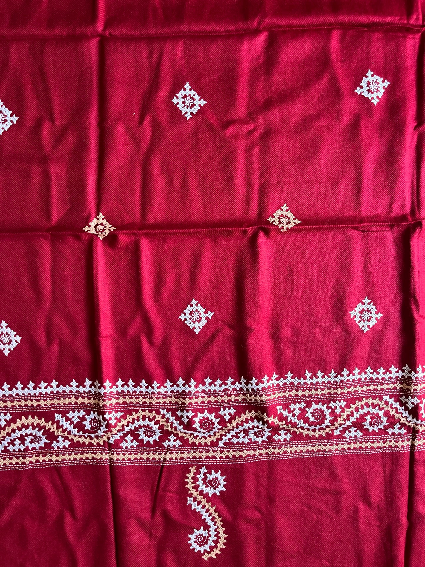 Gujrati Stitch Hand Embroidered Woollen Warm Shawl (maroon)