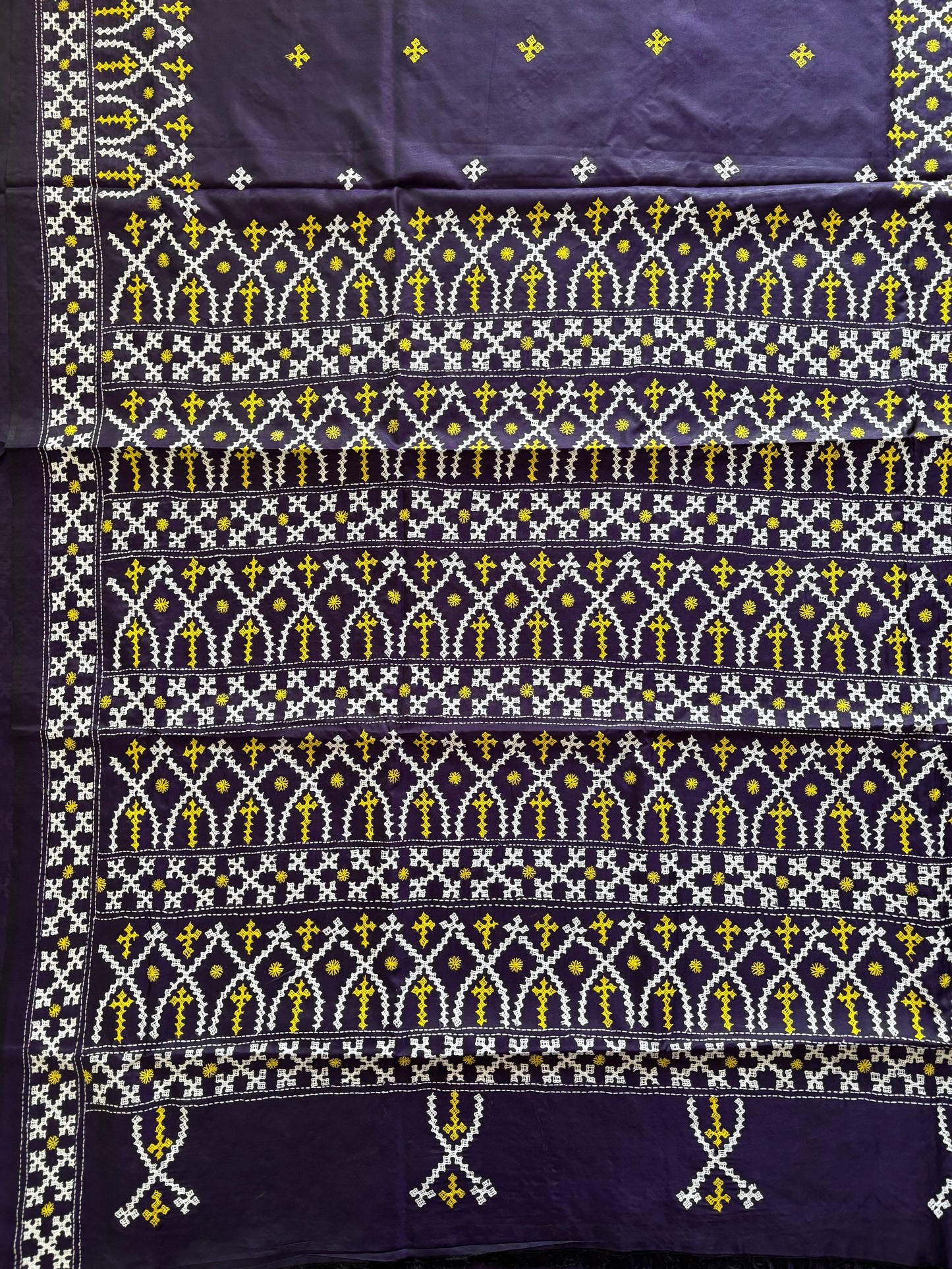 Gujrati Stitch/Kutch Hand Embroidered Art Silk Saree