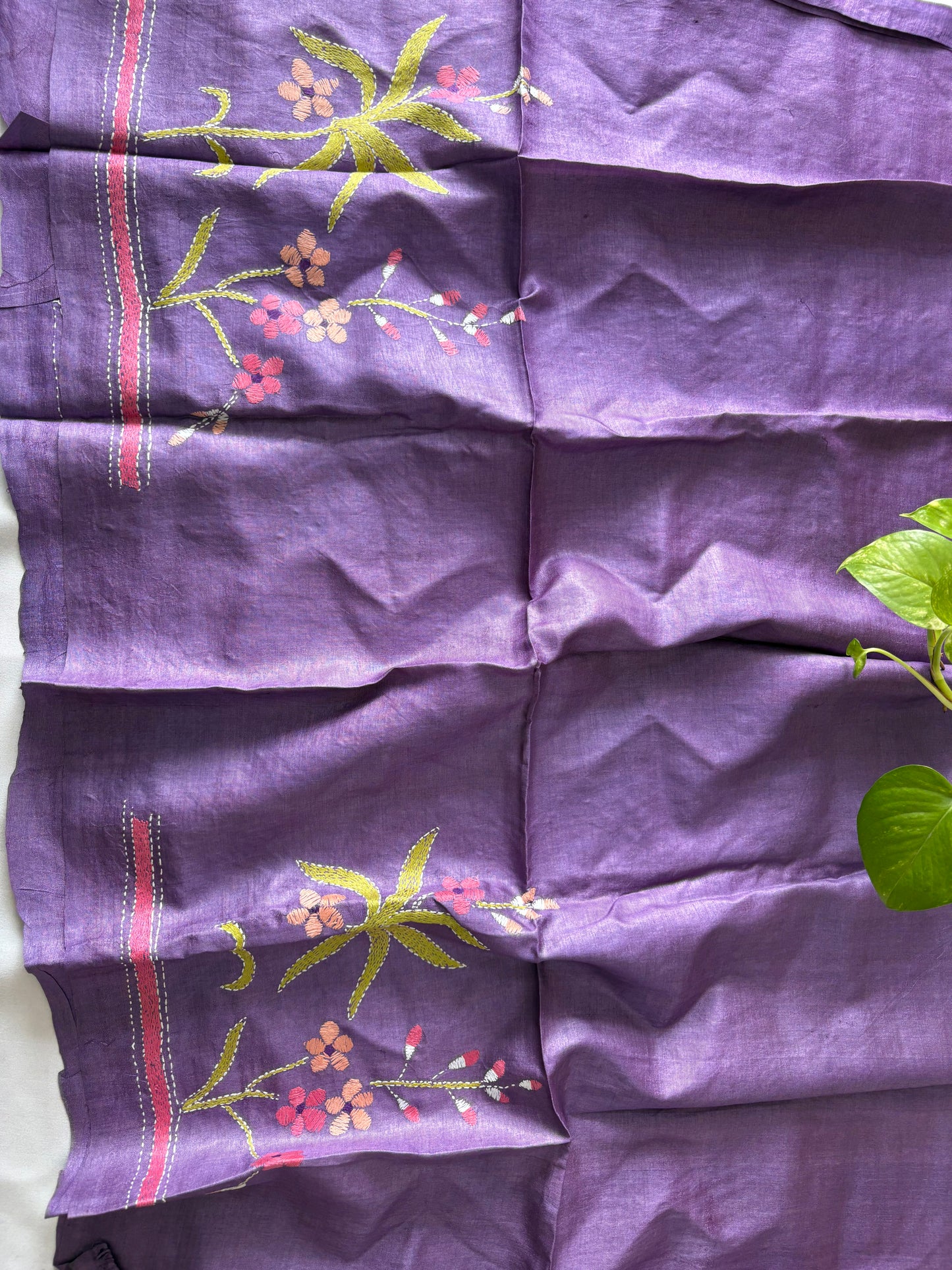 Kantha Stitch Pure Silk Blouse Piece