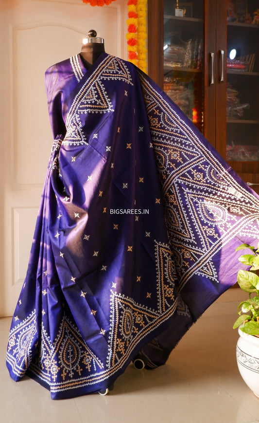 Kutch Hand Embroidered Pure Banglore Silk Saree