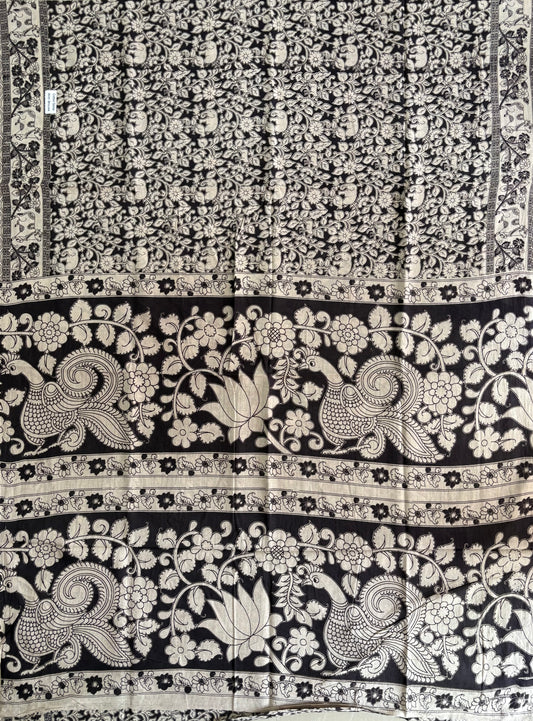 Kalamkari printed malmal cotton Saree with blouse