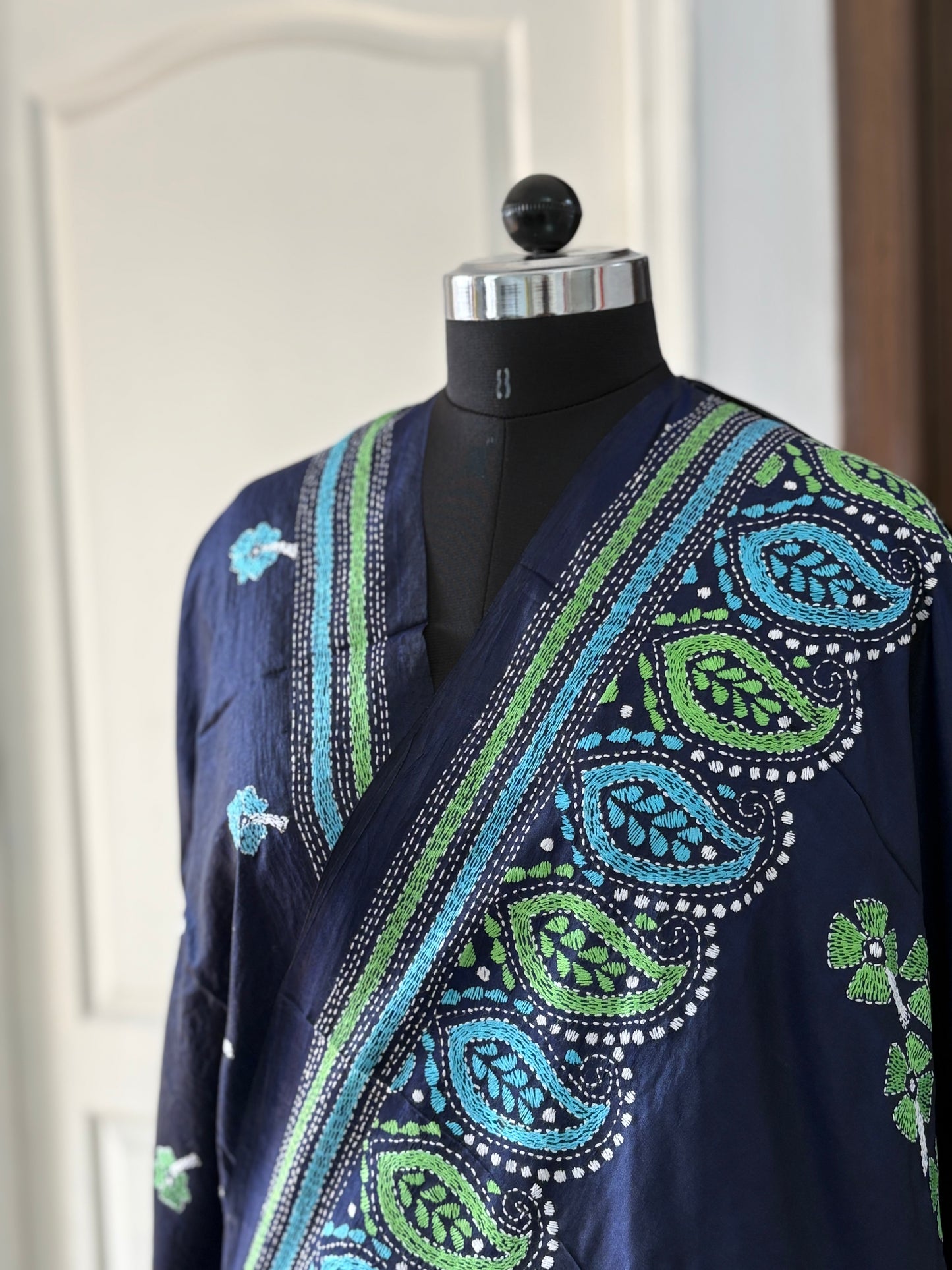 Kantha Stitch Hand Embroidered Pure Banglore Silk Saree (Silk Marked)