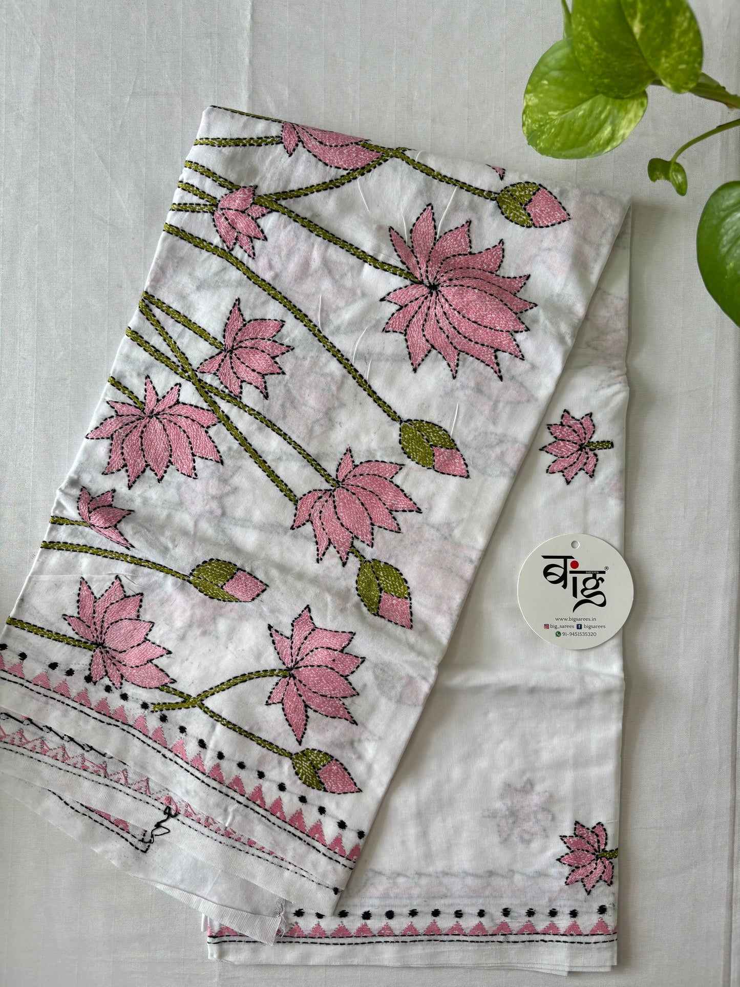 Kantha Hand Embroidary Full Work Pure Cotton Dupatta- white “36”