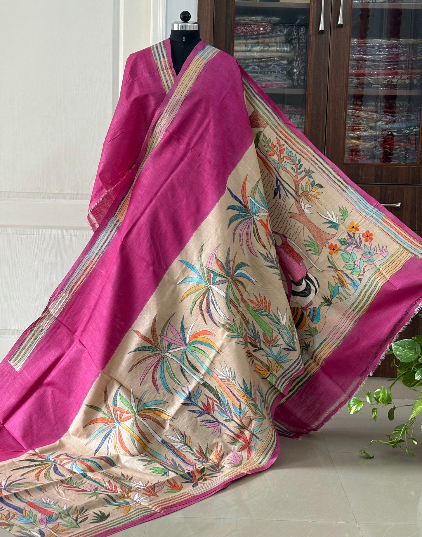 Kantha Stitch Hand Embroidered Pure Gachi by Gachi Tassar Silk Saree (Silk Marked)