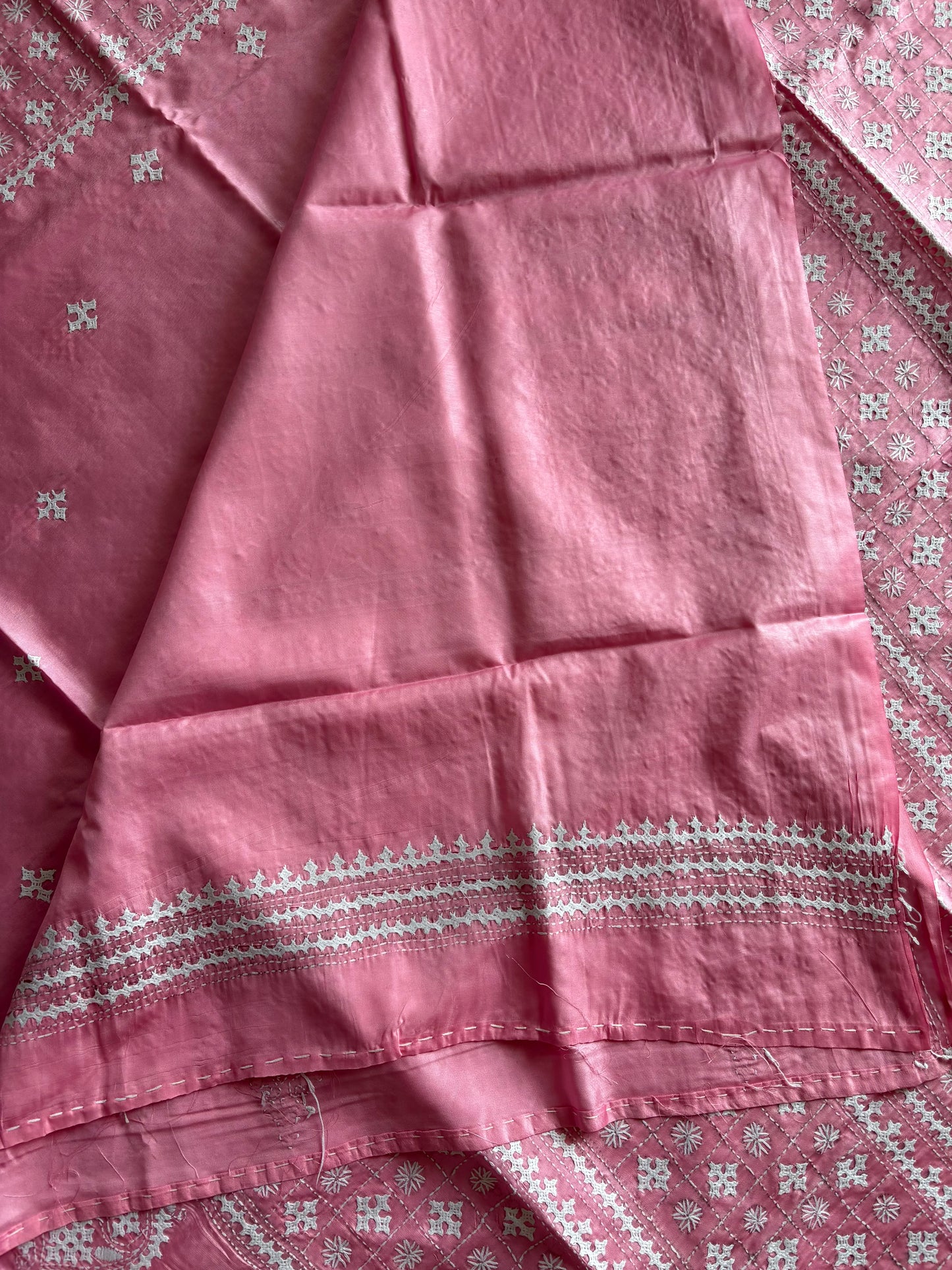 Gujrati Stitch/Kutch Hand Embroidered Art Silk Saree