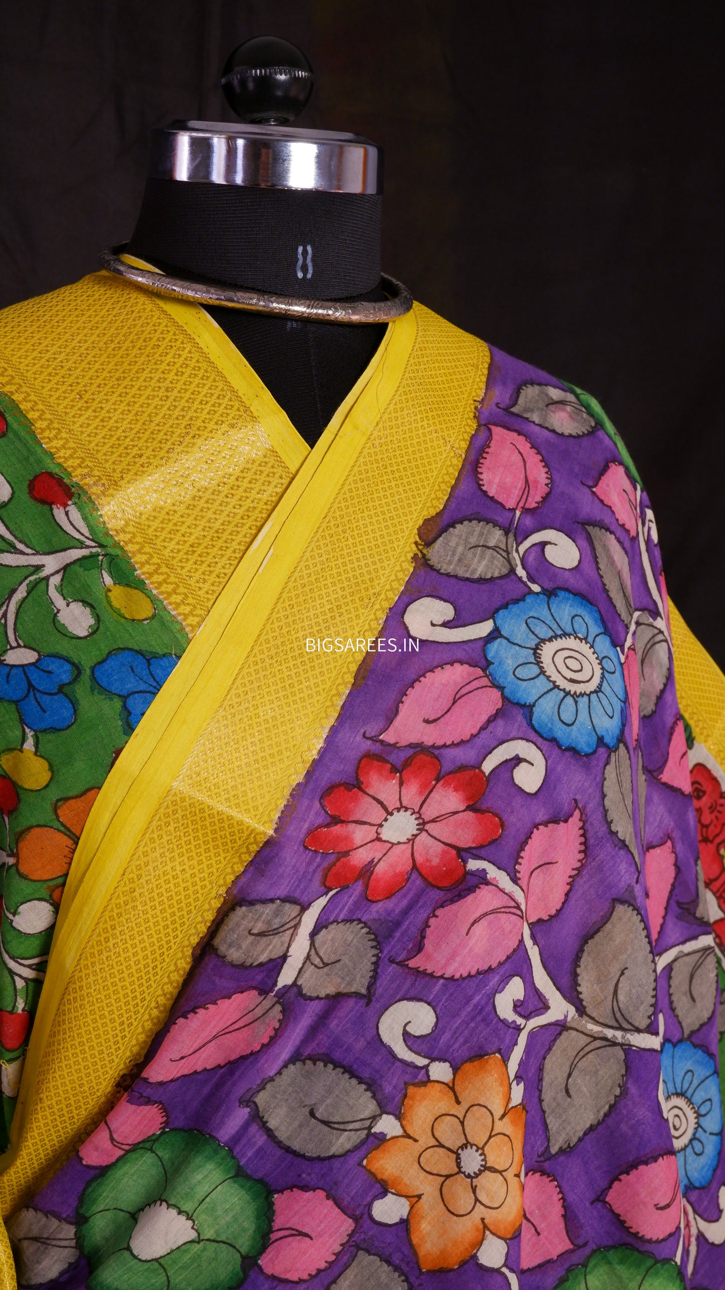 Pen Kalamkari hand painted pure cotton Saree with blouse