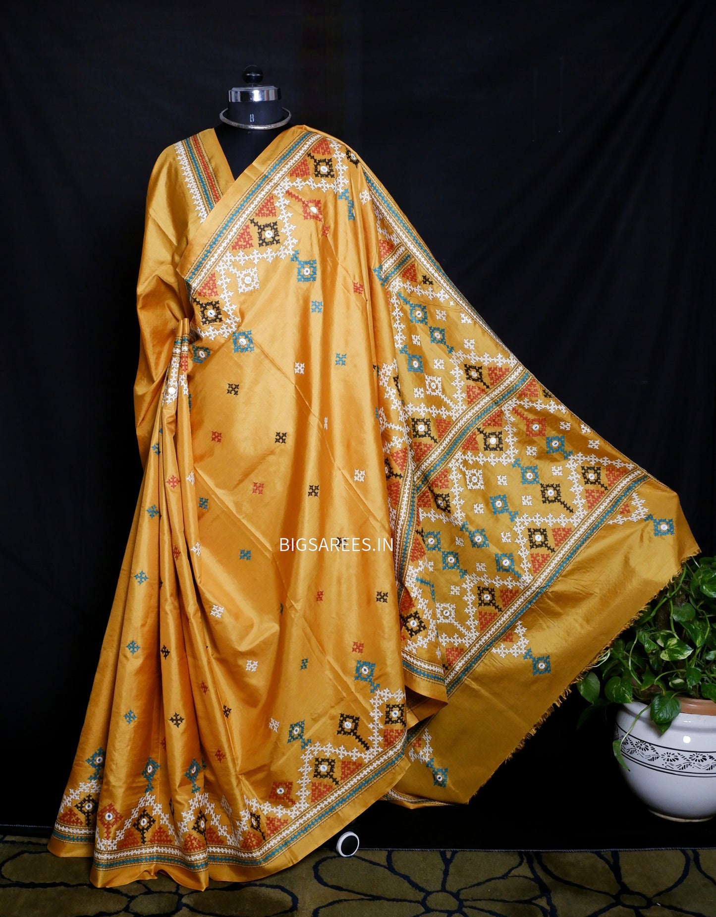 Kutch Hand Embroidered Pure Banglore Silk Saree