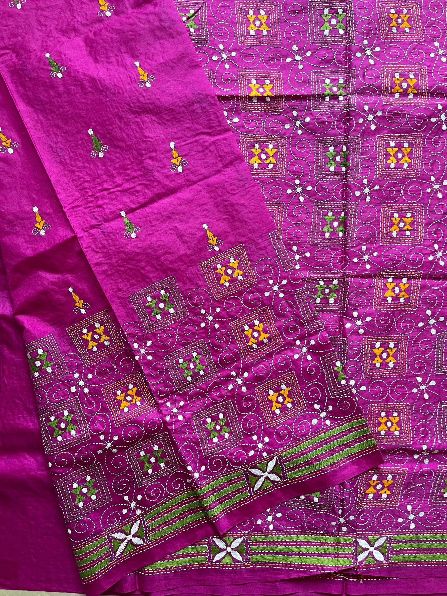 Kantha Hand Embroidered Blended Banglore Silk/Art Silk Saree With Blouse