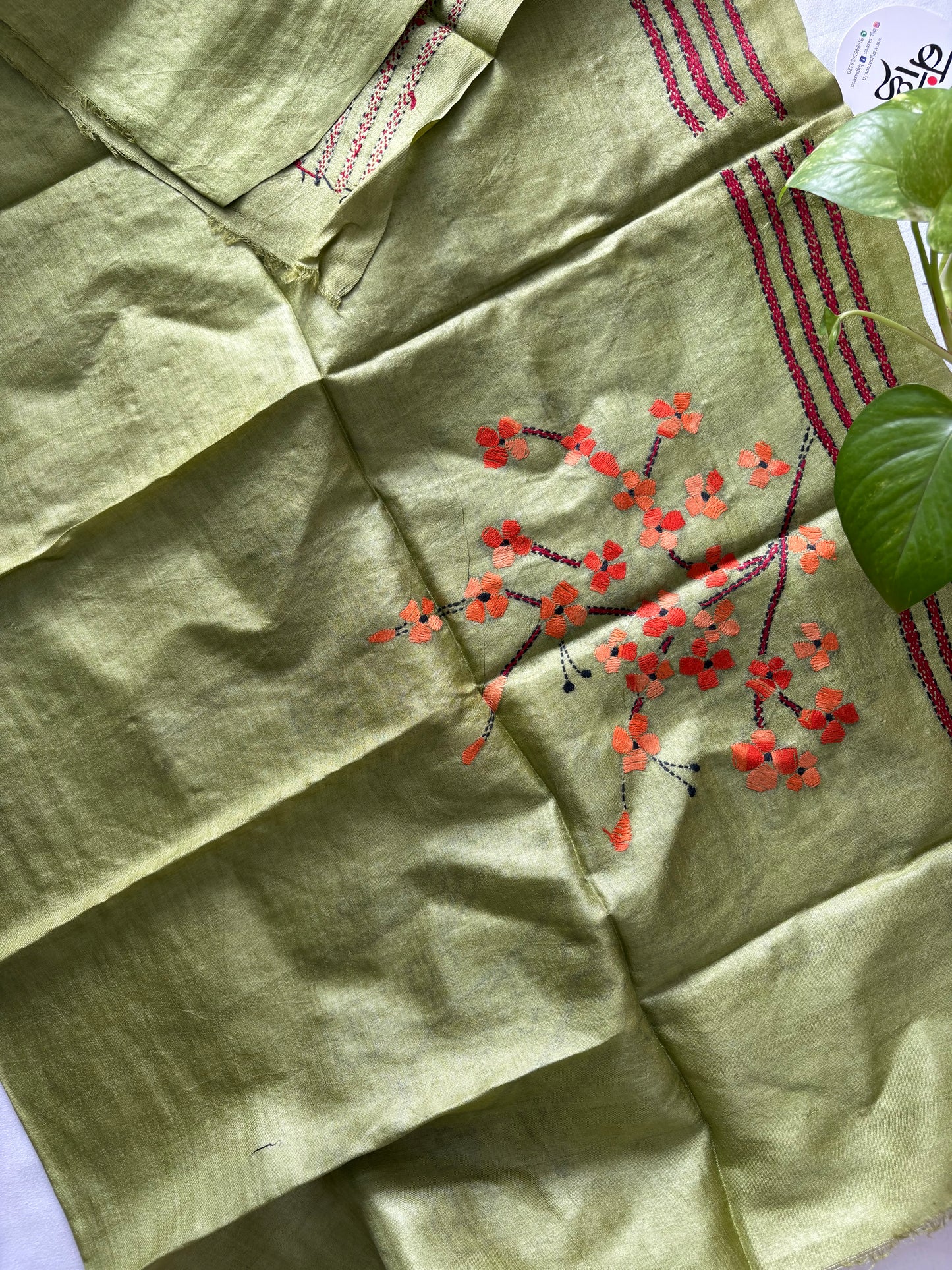 Kantha Stitch Pure Silk Blouse Piece