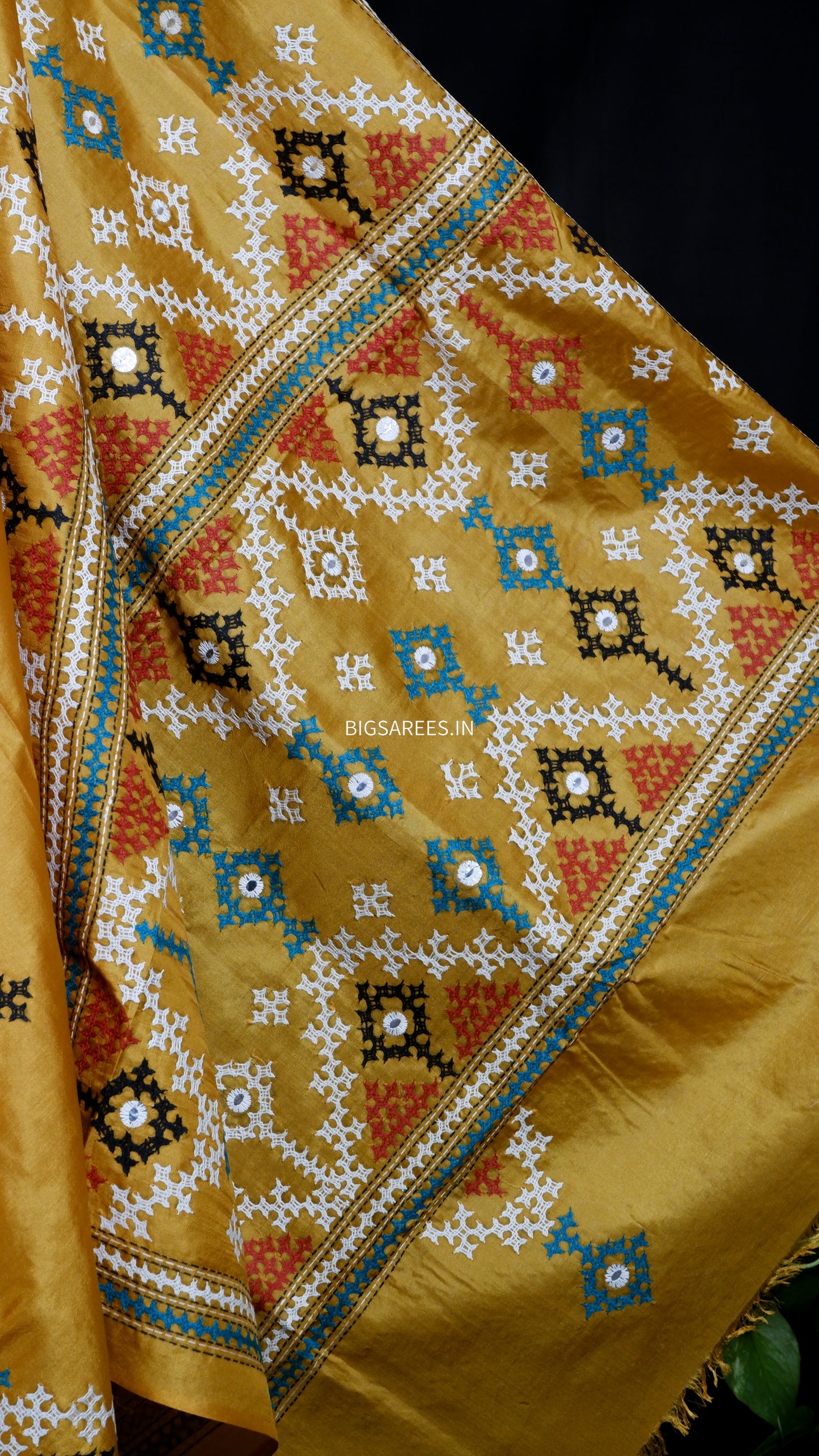 Kutch Hand Embroidered Pure Banglore Silk Saree