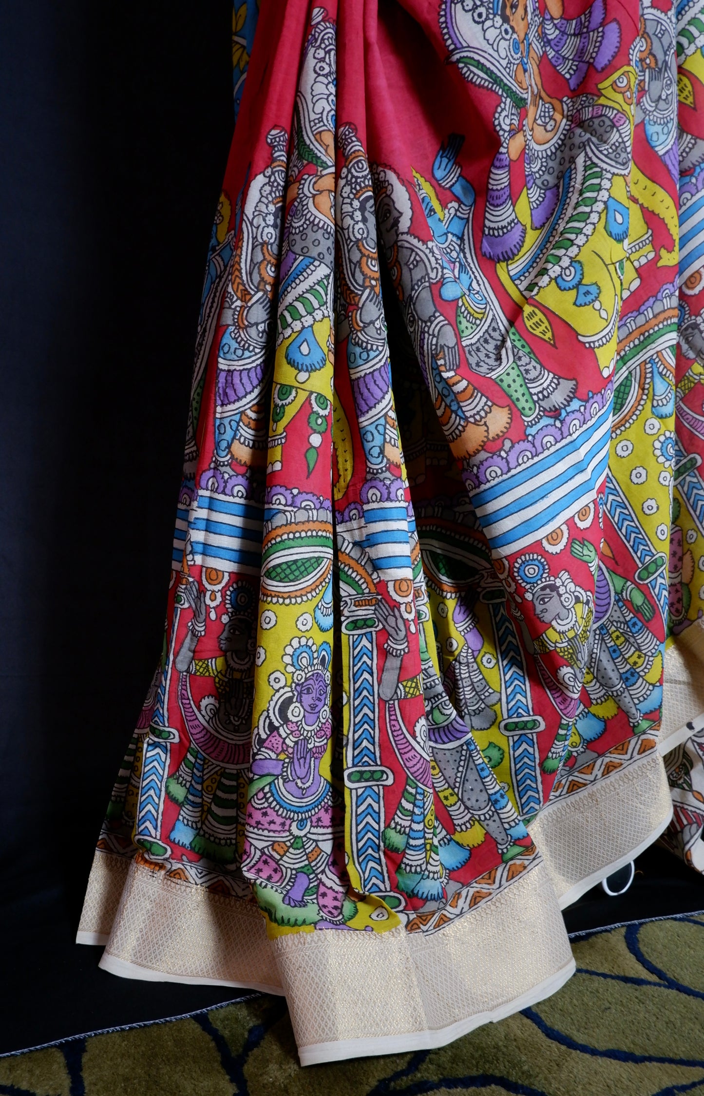 Pen Kalamkari hand painted pure cotton Saree with blouse