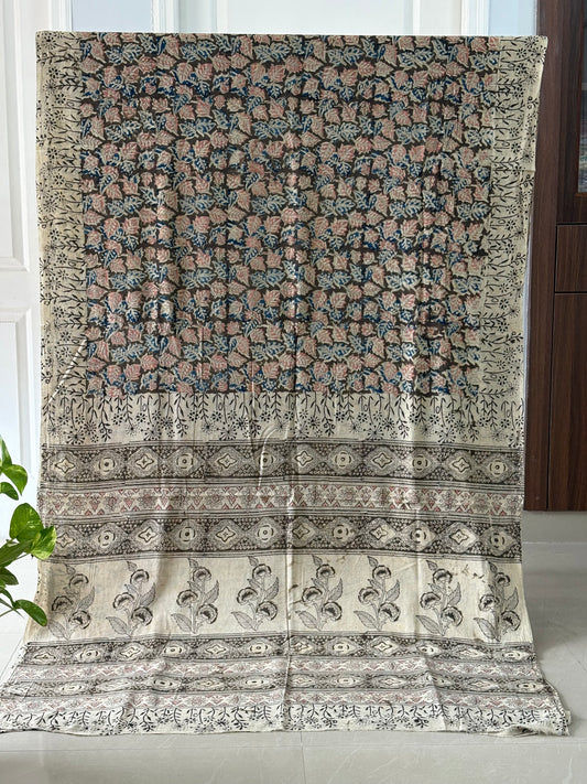 Kalamkari printed malmal cotton Saree with blouse