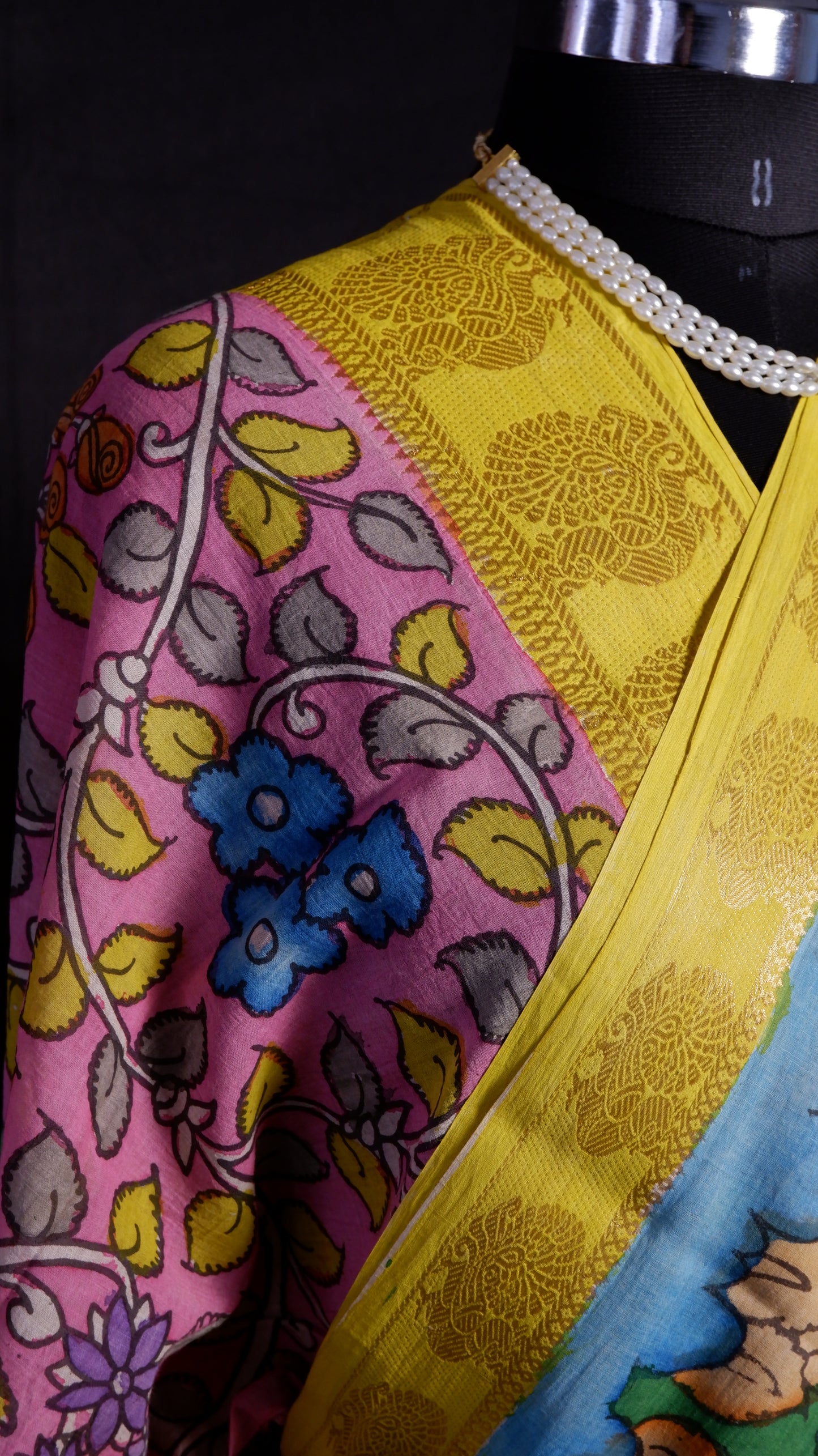 Pen Kalamkari hand painted pure cotton Saree with blouse