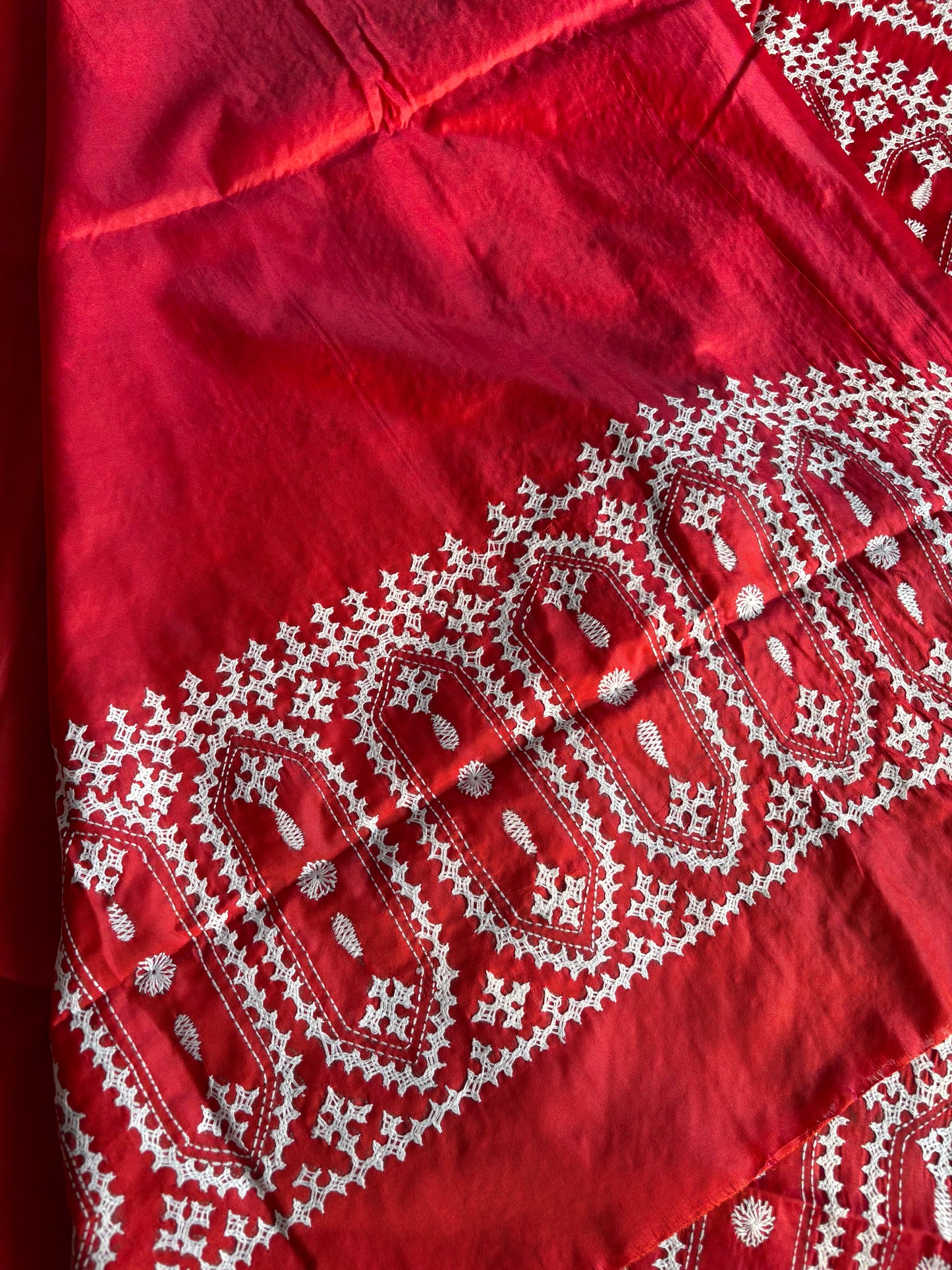 Gujrati Stitch/Kutch Hand Embroidered Art Silk Saree