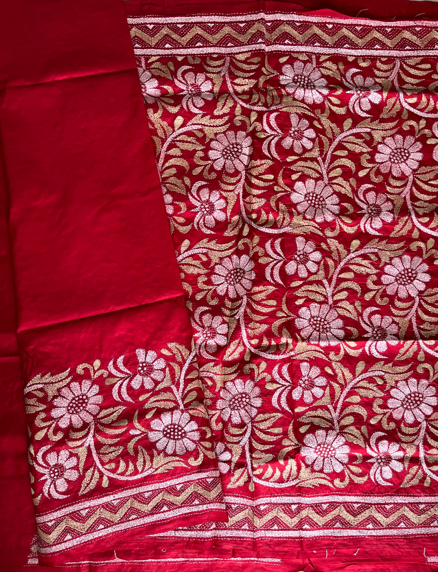 Kantha Hand Embroidary Pure Banglore Silk Saree