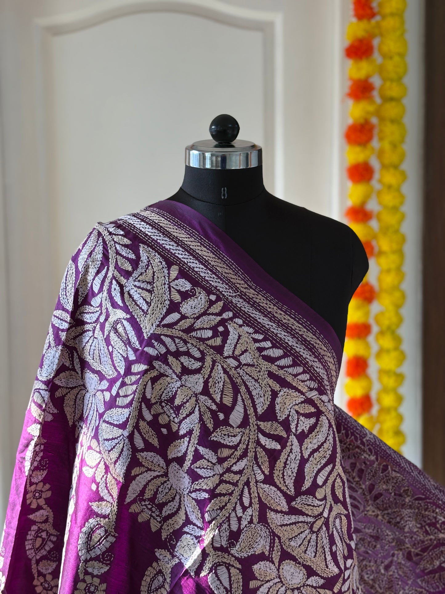 Kantha Hand Embroidary Full Work Pure Banglore Silk Dupatta. (With Silk Mark)