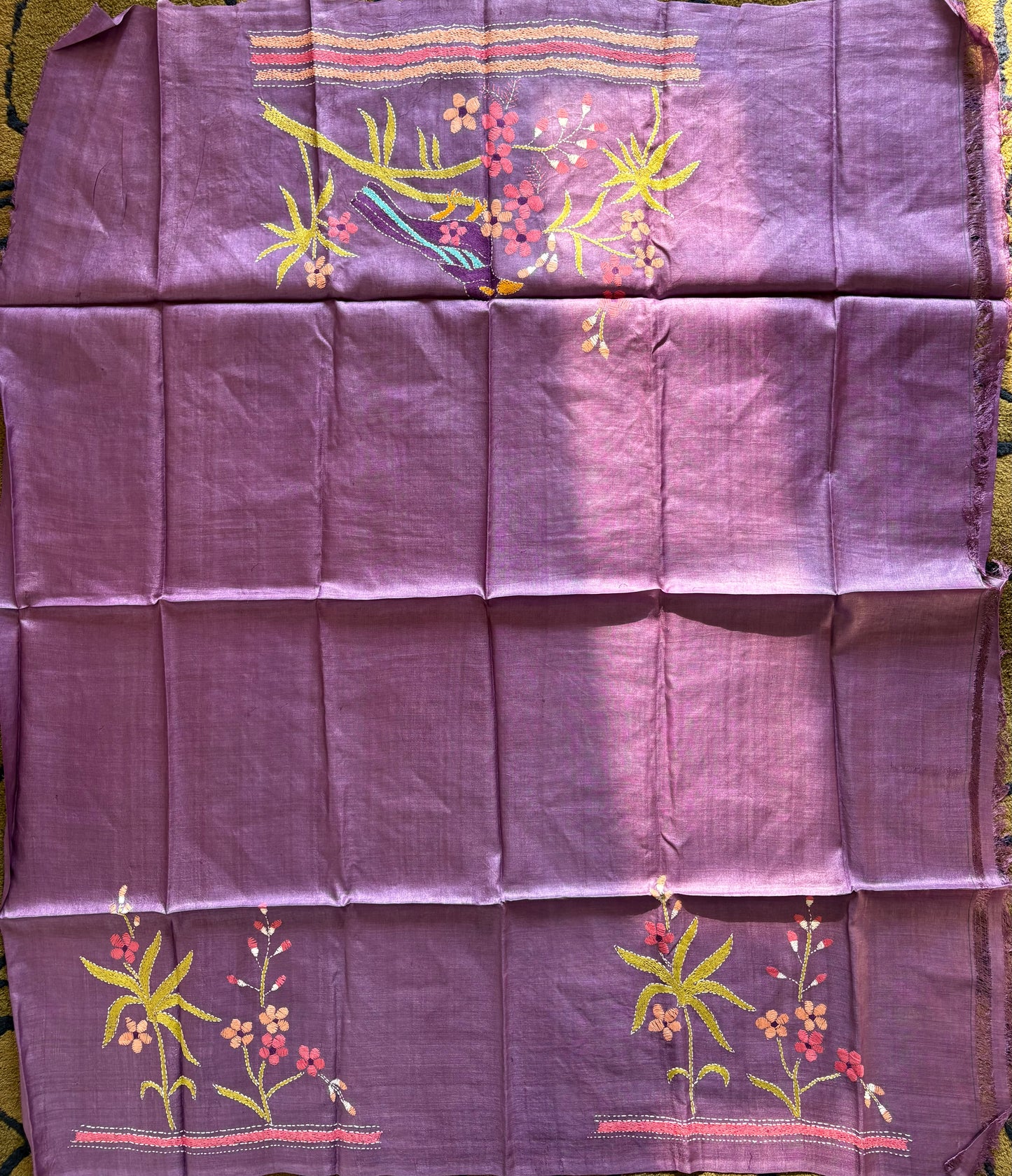 Kantha Stitch Pure Silk Blouse Piece