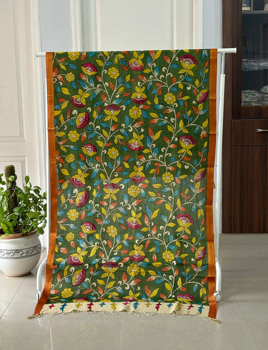 Pen Kalamkari hand painted Banglore Silk Dupatta