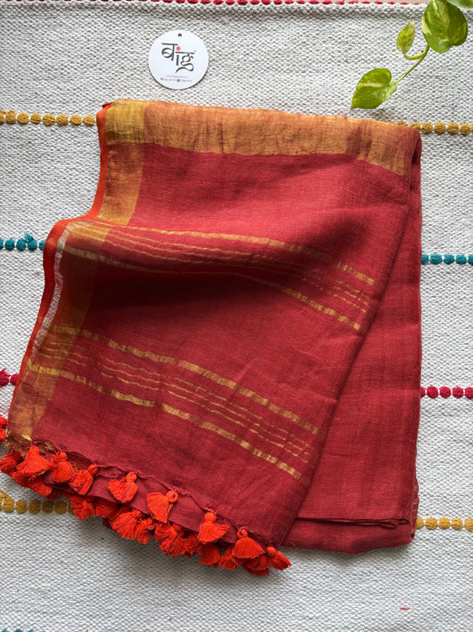 Pure Jayshree Linen Saree | Plain |Brick Red