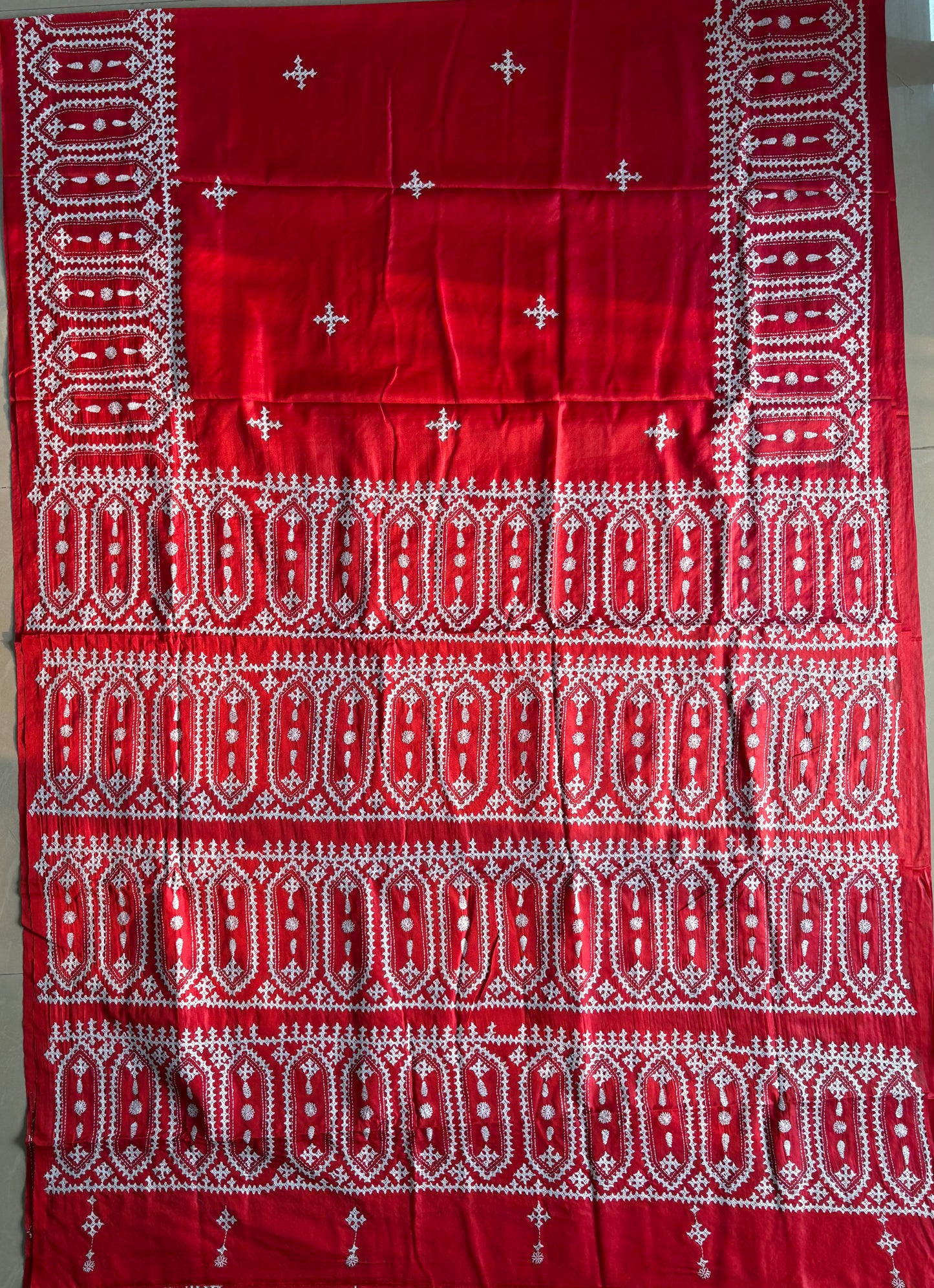 Gujrati Stitch/Kutch Hand Embroidered Art Silk Saree