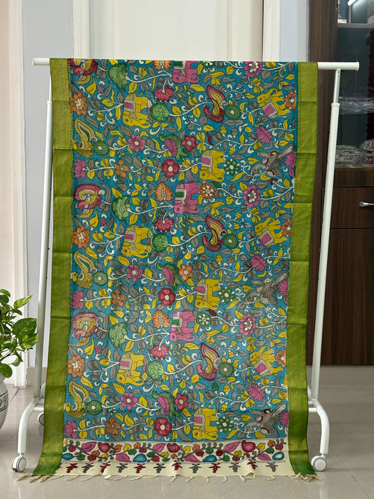 Pen Kalamkari hand painted Banglore Silk Dupatta