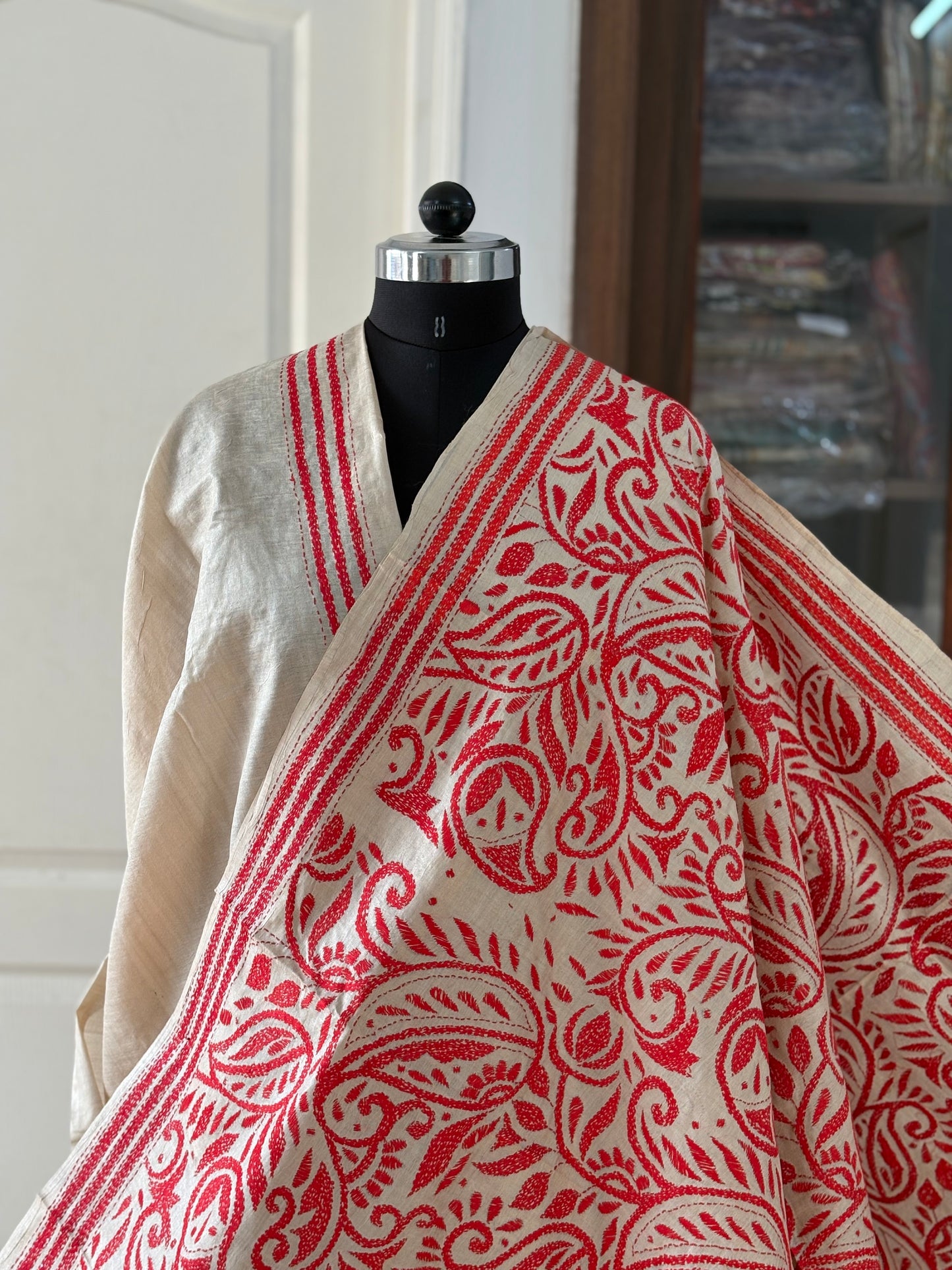 Kantha Stitch Hand Embroidered Pure Gachi by Gachi Tassar Silk Saree (Silk Marked)