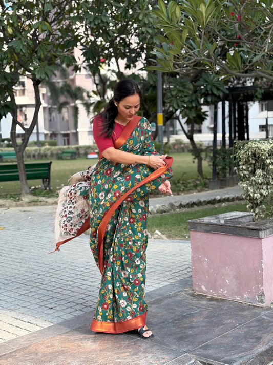 Printed Kalamkari Silk Saree with blouse